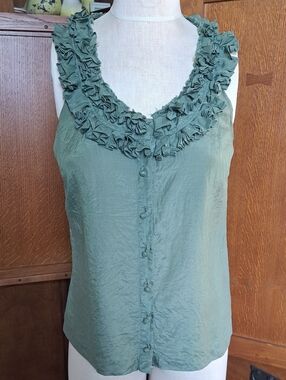 J.Crew Cecelia Ruffle Silk Blend Blouse Origami Green Size 4 VTG